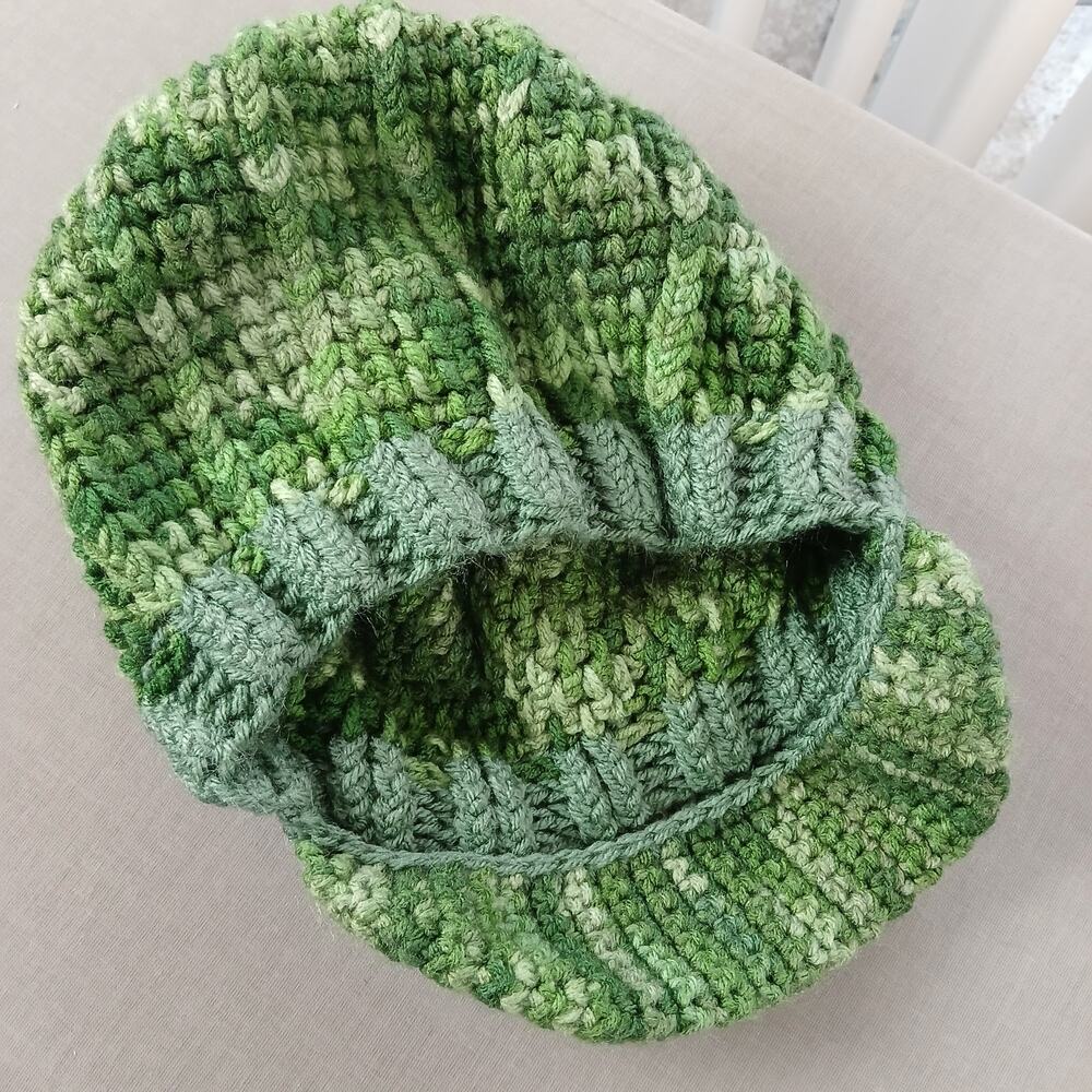 Sage Green Tones Slouchy with a Brim OSFM premade crochet newsboy handmade - Picture 6 of 7